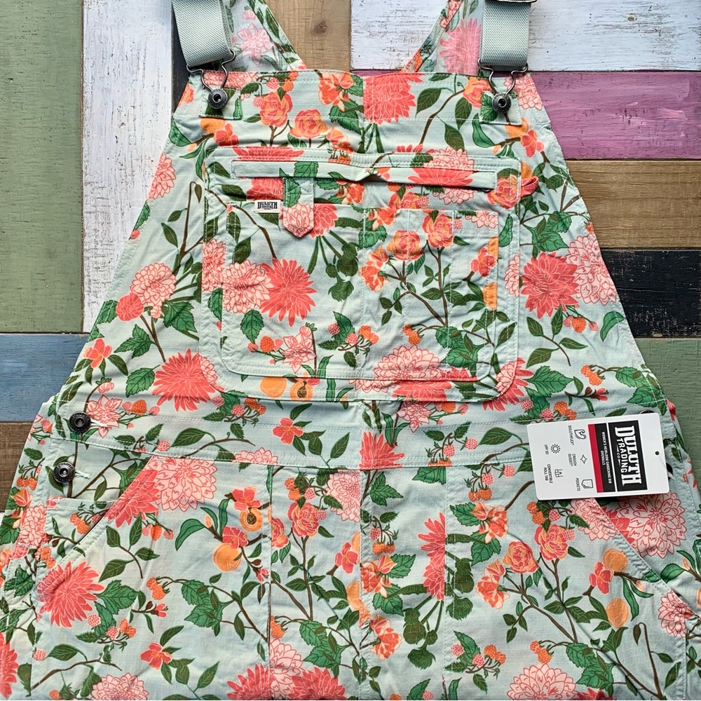 NWT Duluth XL x31L Heirloom Gardening Bib Overalls Mint Summer Dahlia Floral - Picture 5 of 10